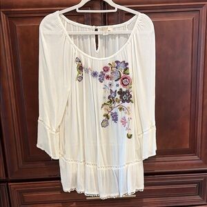 Embroidered Cream Women's Top